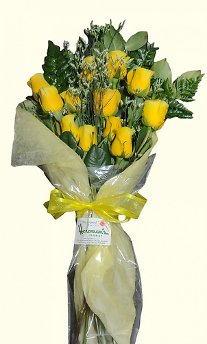 Dozen Medium Yellow Roses Wrapped
