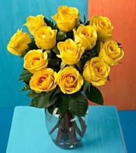 Dozen Yellow Medium Stemmed Roses in a Vase