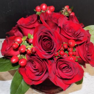 Pave Red Roses Dozen in a Bubble Bowl