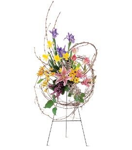 Spring Grapevine Wreath on a Stand