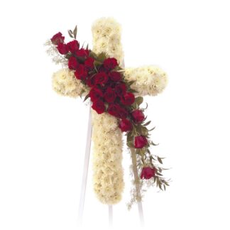 White Cross with Red Roses