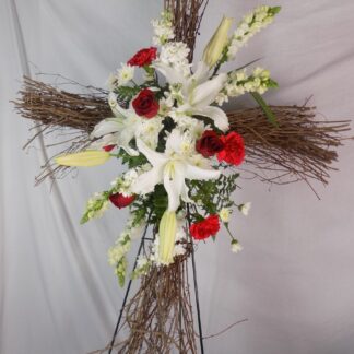 Red & White Grapevine Cross