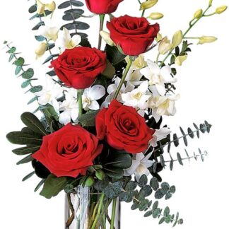 Red Roses and White Orchids