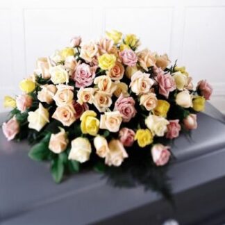 Mixed Pastel Colored Rose Casket Cover