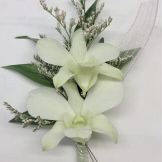 Double White Orchids Boutonniere