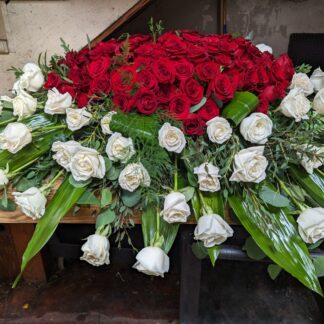 Red and White Rose Casket