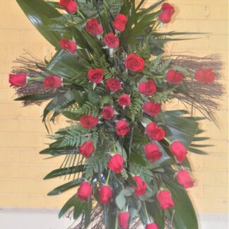Red Roses & Greenery Cross
