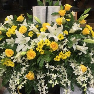 Yellow & White Bible Casket Spray