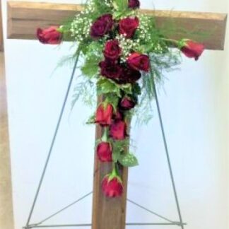 Wooden Cross of Red Roses