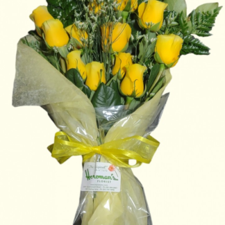 Dozen Medium Yellow Roses Wrapped