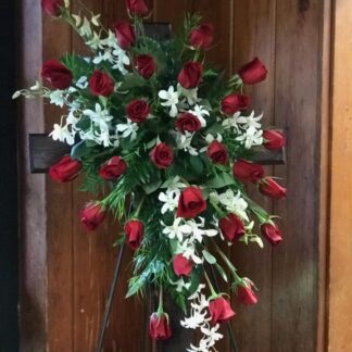 Red Roses and White Orchids Spray