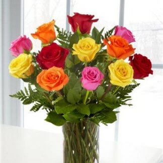 One Dozen Mixed Color Rose Bouquet