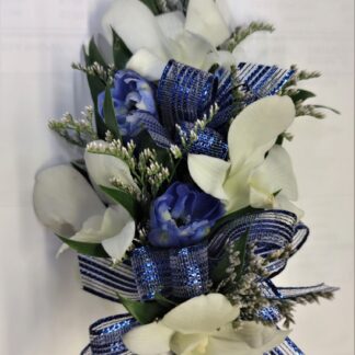 Blue & White Mixed Linear Wristlet Corsage