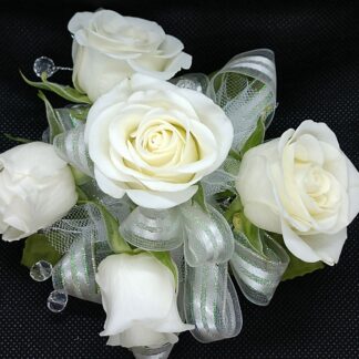 White Spray Roses Pre-made Wristlet Corsage