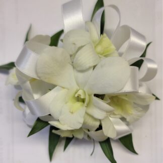 White Orchids Circular Wristlet Corsage