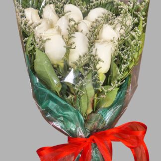 Dozen Medium Stem White Roses Wrapped