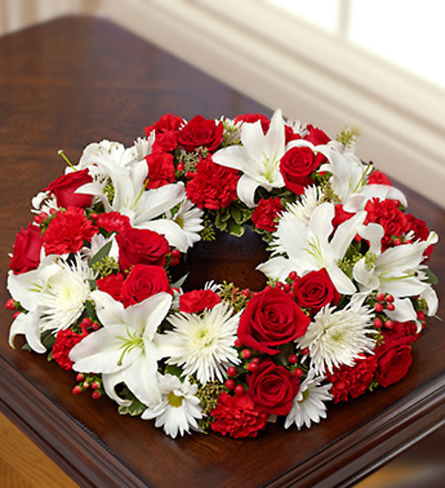 Red & White Cremation Wreath