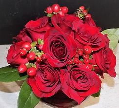 Pave Red Roses Dozen in a Bubble Bowl