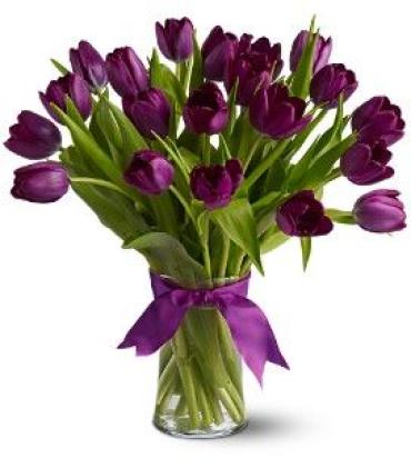 20 Purple Tulips in a Vase