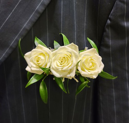 White Spray Roses Pocket Boutonniere