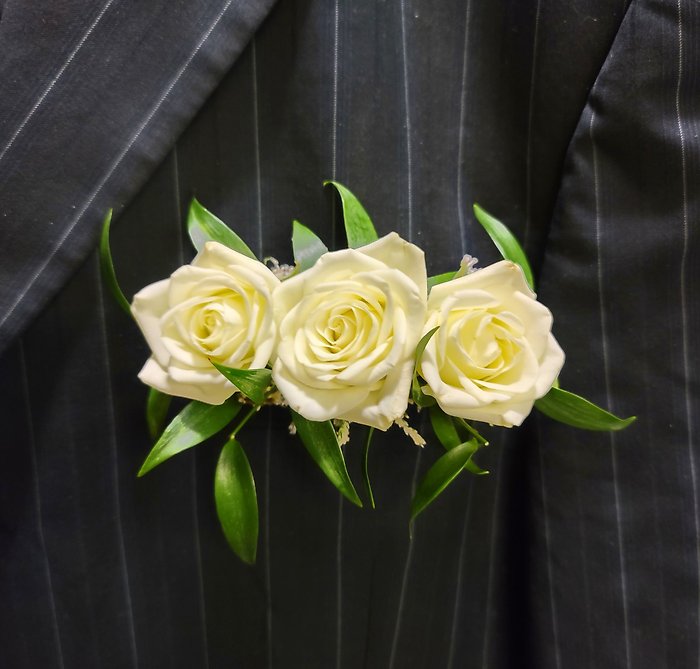 White Spray Roses Pocket Boutonniere
