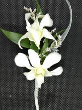 Double White Orchids Boutonniere