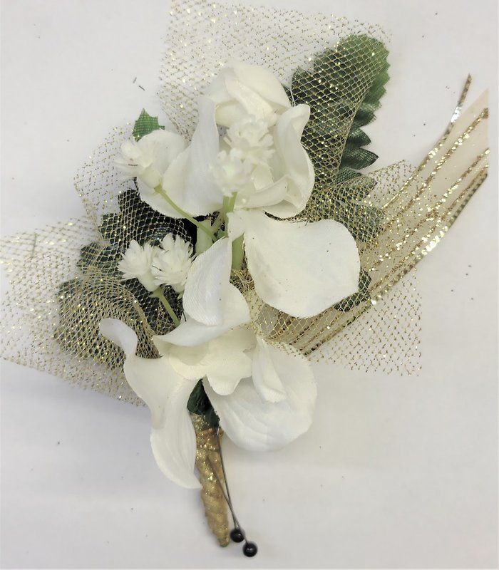Double White Orchids Boutonniere