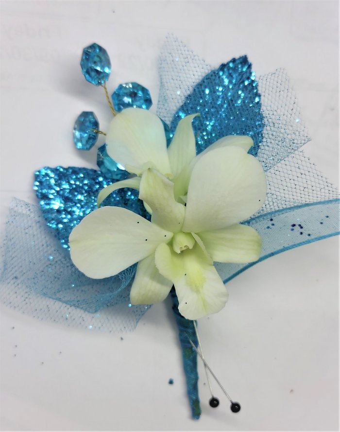 Double White Orchids Boutonniere