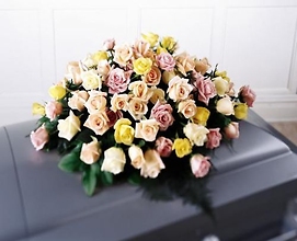 Mixed Pastel Colored Rose Casket Cover