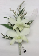 Double White Orchids Boutonniere