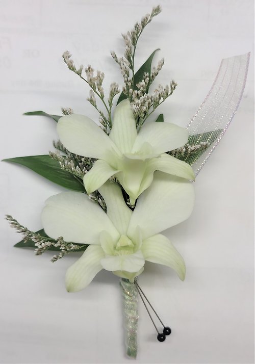 Double White Orchids Boutonniere
