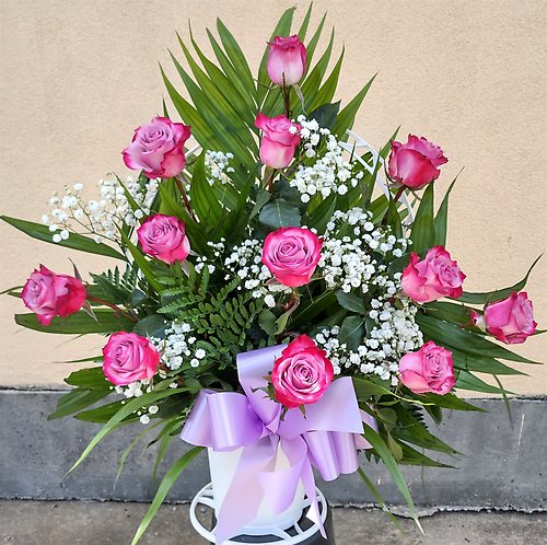 Dozen Roses in a Basket