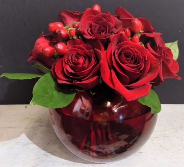 Pave Red Roses Dozen in a Bubble Bowl