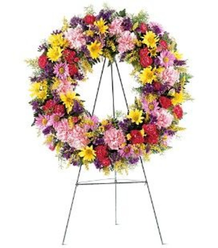 Small Mixed Spring Wreath on a Stand