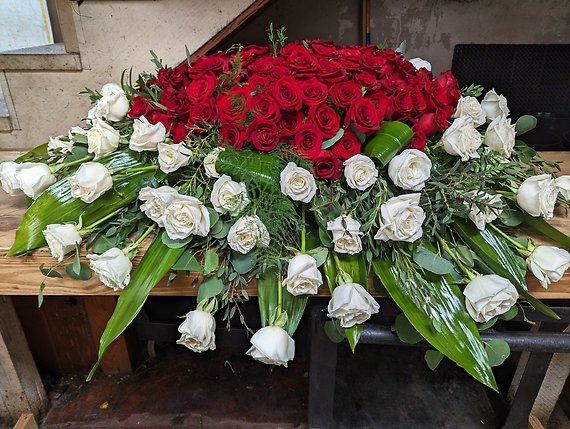 Red and White Rose Casket