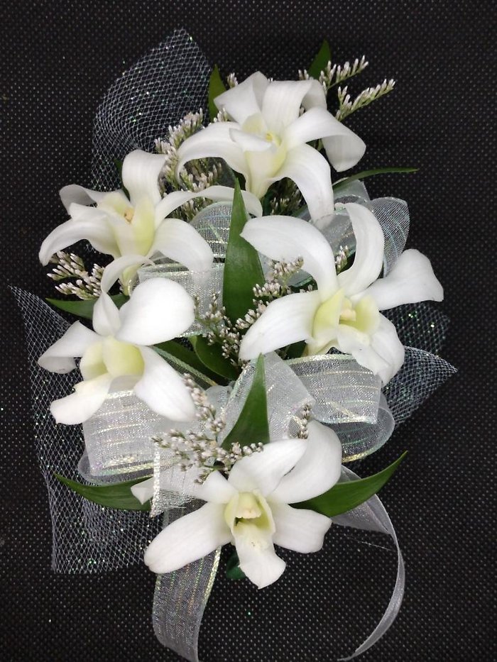 Double White Orchids Boutonniere