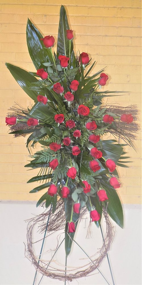 Red Roses & Greenery Cross
