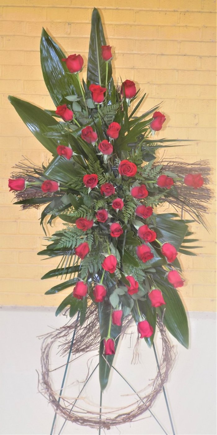 Red Roses & Greenery Cross