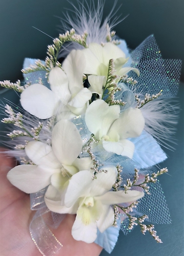 White Orchids Linear Wristlet Corsage
