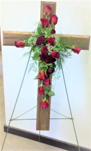 Wooden Cross of Red Roses