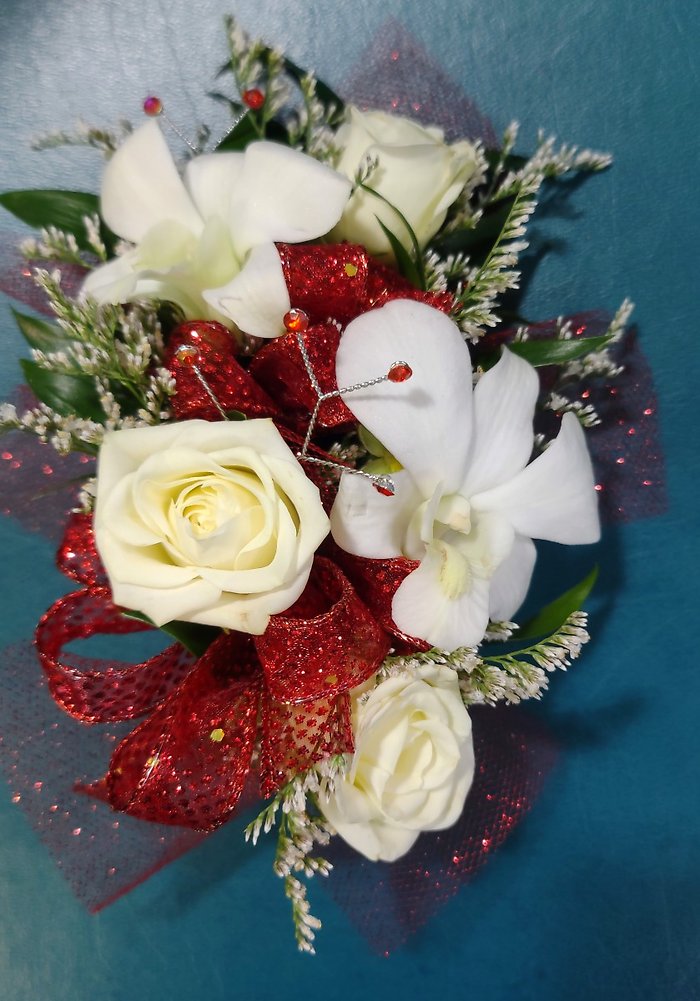 White Orchid & Rose Wristlet