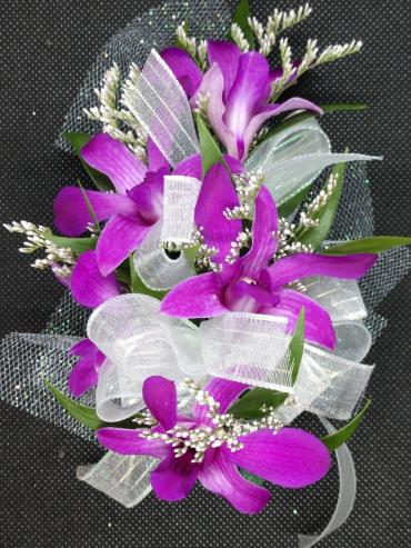 Purple Orchids Linear Wristlet Corsage