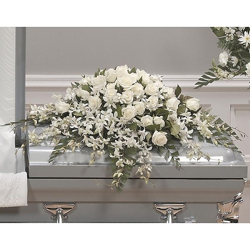 White Roses & Orchids Casket Cover