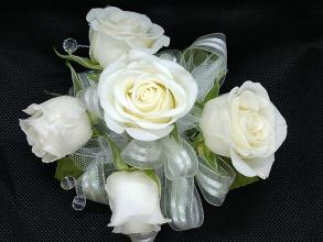 White Spray Roses Pre-made Wristlet Corsage