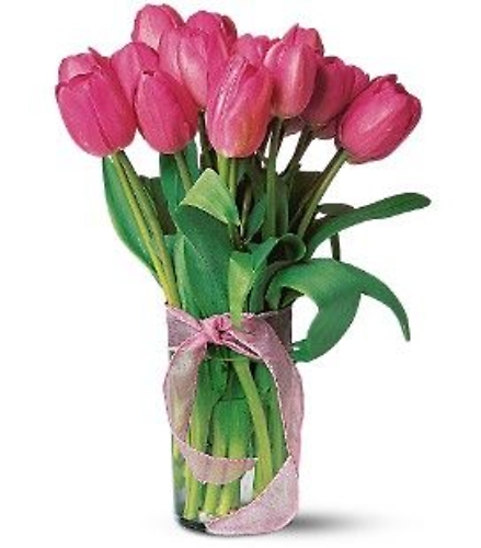 10 Pink Tulips in a Vase