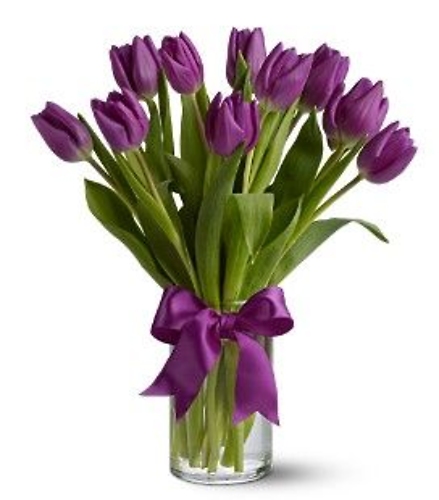 10 Purple Tulips in a Vase