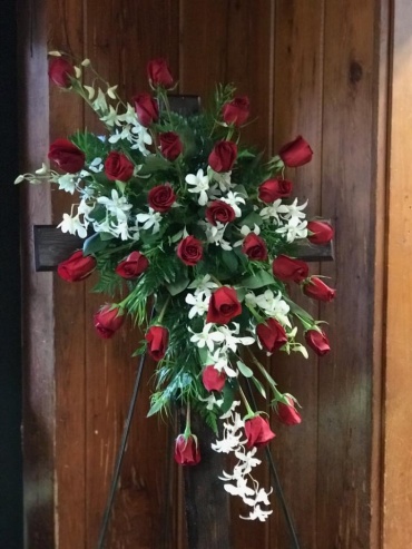 Red Roses and White Orchids Spray
