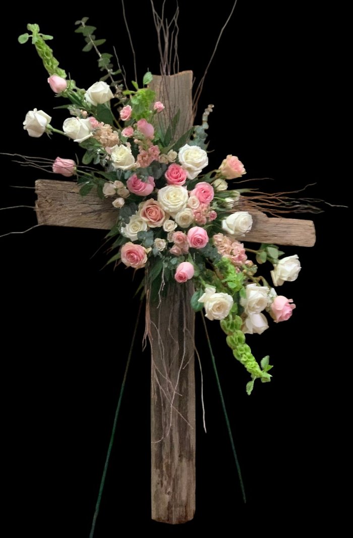 Pink & White Rugged Cross