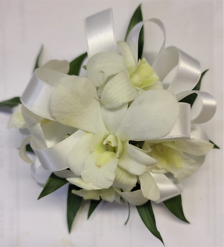 White Orchids Circular Wristlet Corsage