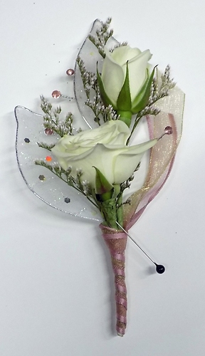 White Spray Roses Boutonniere with Bling